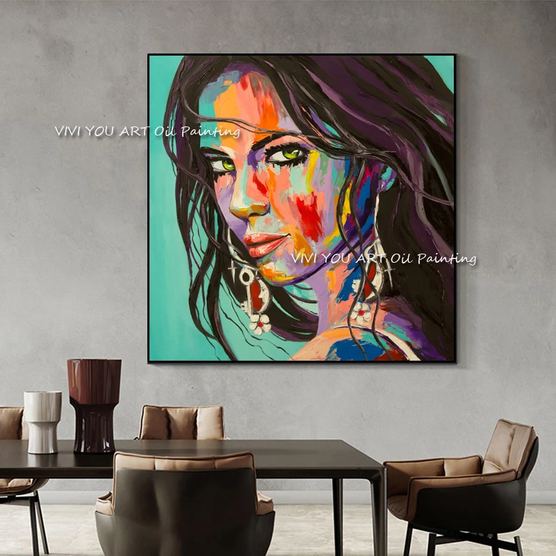 

Картина маслом на стену с изображением привлекательной женщины, цвет, 1 комплект панелей, ручная роспись, фотография для девочек, подарок