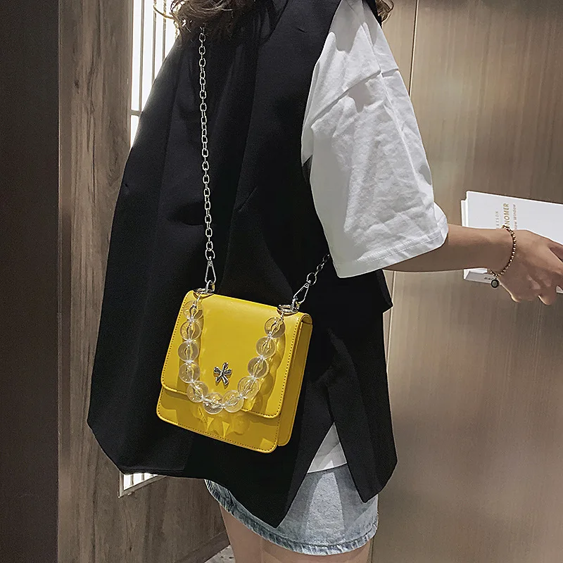 

2019 New Style Stereo Square Sling Bag Metal Flower Glass Beads Handle Shoulder WOMEN'S Bag