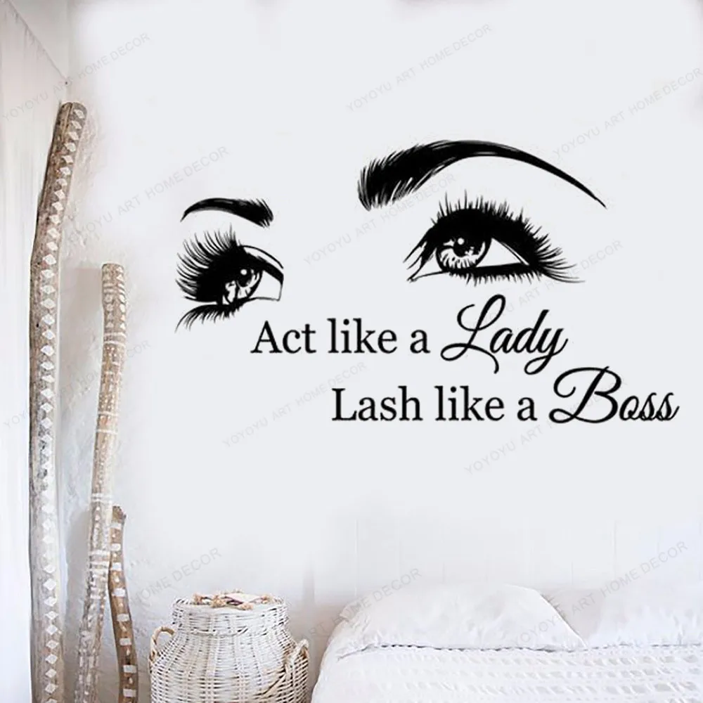 

Act Like A Lady Quote Wall Decal Eyebrows Eyelashes vinyl wall sticker Make Up Glamour Beauty Salon decor HJ1069