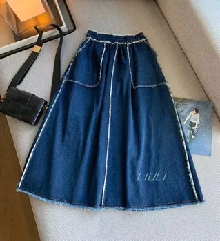 

LouLan Queen High Waist/Summer/Denim/Jeans/Vintage /Maxi/Tulle/Pleated Skirts Womens Long Faldas Mujer Moda 2020