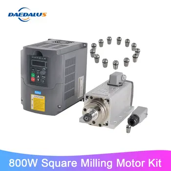 

800W 220V Square Spindle ER11 Milling Motor 1.5KW VFD Inverter Frequency Converter 13pcs ER11 Collet Chuck For CNC Engraver