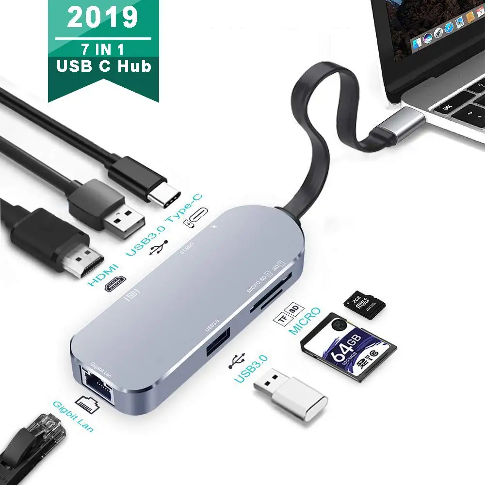 

Onvian USB C Hub 7-in-1 Adapter Hub USB to USB 3.0 HDMI SD TF Card Ethernet 4K USB Hub Splitter ith PD Power for MacBook Pro
