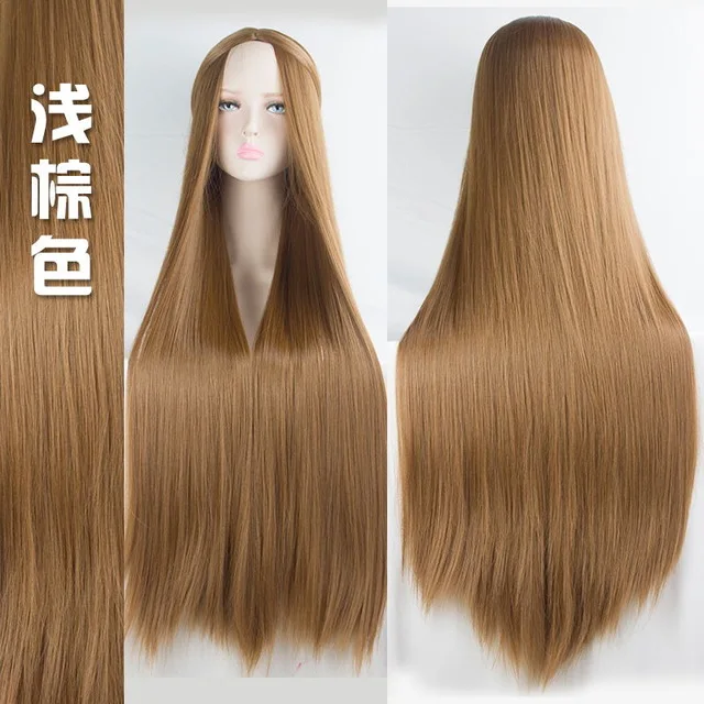 Длинные прямые Косплей парик черный фиолетовый черный красный розовый синий темно-коричневый 100 см синтетические волосы парики BUQI - Цвет: 4/30HL