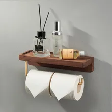 Toilet Roll Holder Brass Wood Tissue Holder Box Napkin Holder Paper Holders Home Wall-mounted Storage Rack Paper Towel Holder