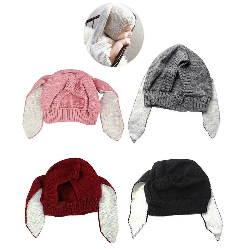 Шапка с заячьими ушками для маленьких мальчиков и девочек, зимние теплые мягкие вязаные симпатичные наушники, вязаная шапка для новорожденных, реквизит для фотосессий