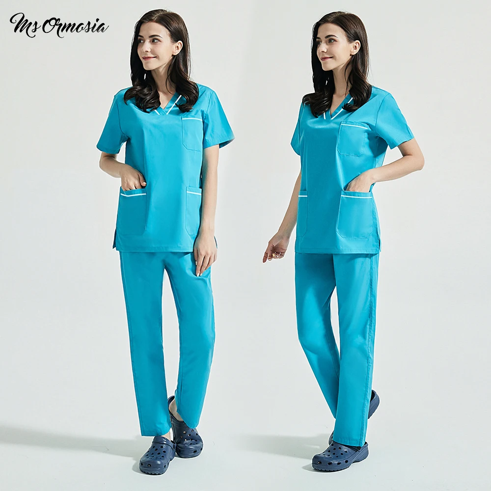 

Beauty &Health Workwear Scrub Set Stripe Splicing Scrubs Tops Short Sleeves Scrubs Shirt SPA Uniform Pet Grooming Agency Uniform