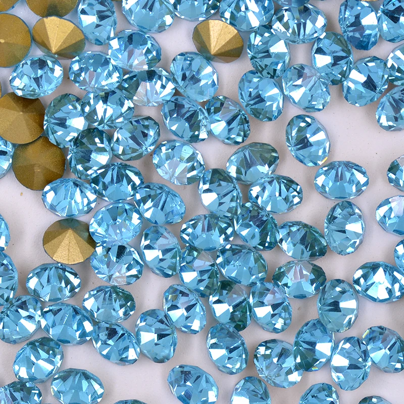 JUNAO SS 6, 8, 10, 12, 16, 20, 30 Aqua Blue Хрустальные Стразы для ногтей с заостренным носком, стеклянные стразы, алмазные круглые хрустальные камни