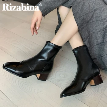 

Rizabina Women Short Boots Fashion Zipper Thick High Heel Warm Shoes Woman Winter Stretch Boot Lady Daily Footwear Size 33-40