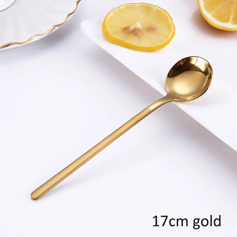 13 см/17 см kitchen tspoon Кухонные гаджеты кофейная ложка круглая форма кружка чашки аксессуары столовая посуда мешалки из нержавеющей стали - Color: 17cm gold