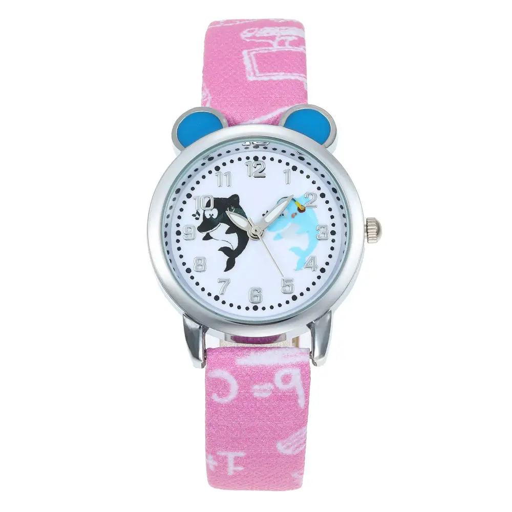 Новые детские милые часы с дельфином героями мультфильмов брендовые кожаным