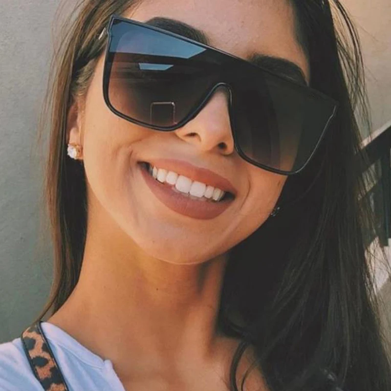 Солнцезащитные очки женские квадратные с плоским верхом большие черные 2021 |