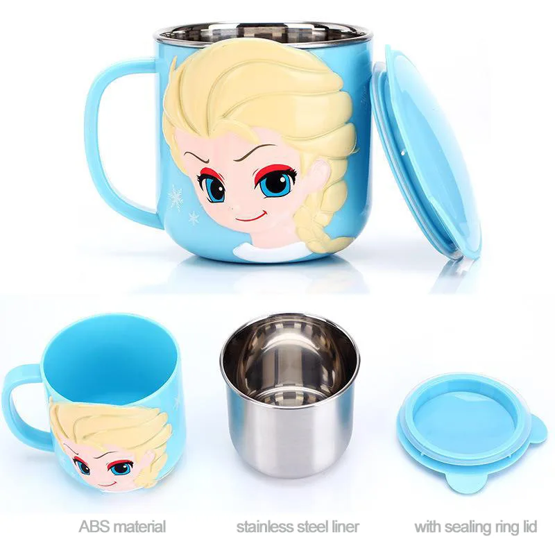 Disney 300ML Baby Kids Milk Cup Cartoon Creative Drink Water Cups Baby Training Learn Drinkware Juice Cup Stainless Steel Mugs