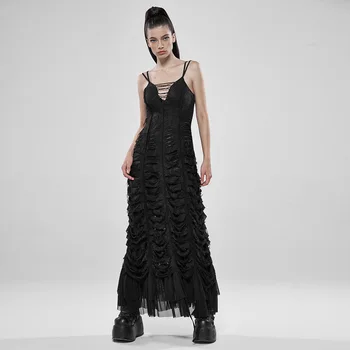 

PUNK RAVE Women Steampunk Party Strap Dress Double Knit Flower Slim Fit Party Sexy Gothic Long Dress