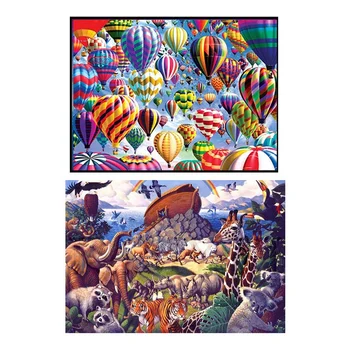 

2 Set 5D DIY Diamond Painting Embroidery Cross Stitch Rhinestone Painting Decor, Hot Air Balloon & Ark Animal