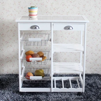 

3-Basket 3-Shelf Storage Rack Kitchen Dining Household Room Cart 2-Drawer Rack Cart With Rolling Wheels White Wihte Rack