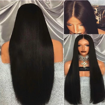 

Black High Temperature Wig Synthetic Mechanism Wigs Silky Straight For Black/White Women Long Silky Wig