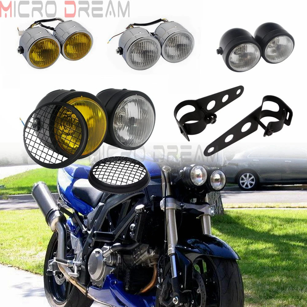 Motorcycle Twins Dual Headlight Double Headlamp DRL For Harley XS650 Cafe Racer