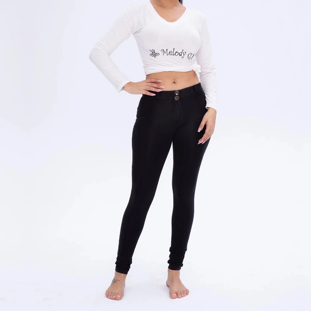 Melody Four Ways Stretchable Sports Leggings High Mid Waist Super Skinny Legging Femme Butt lifting Leggings Faux Denim Jeans