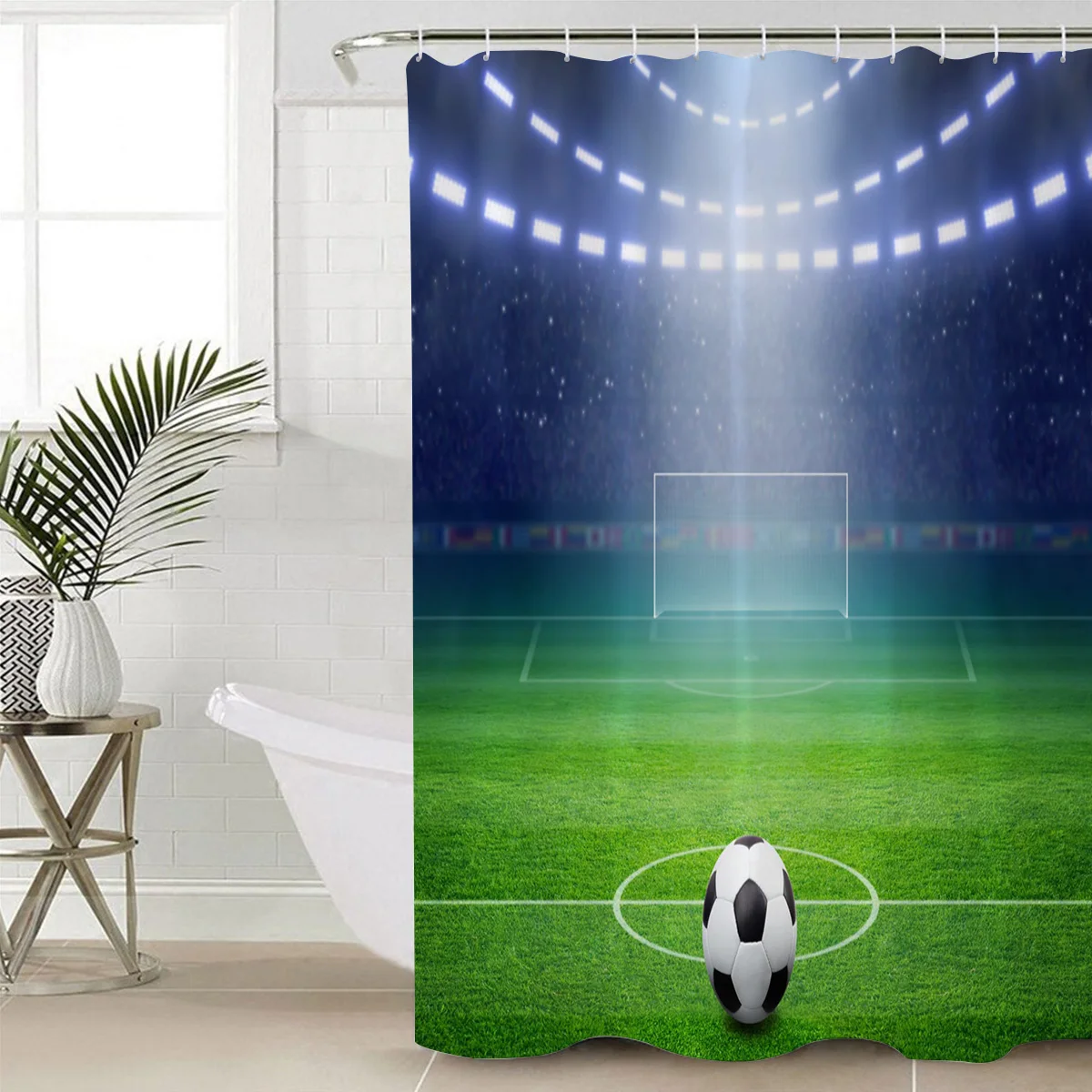 Football Field Night Stadium Lights Waterproof Polyester Shower Curtain And Hooks 90x180 Cm 82％以上節約