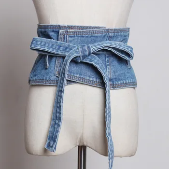 

[EWQ] 2020 Spring New Pattern Fashion Simple Wild Denim Girdle Lace Up Women Decorative Tide With Skirt Belt All Match AE389
