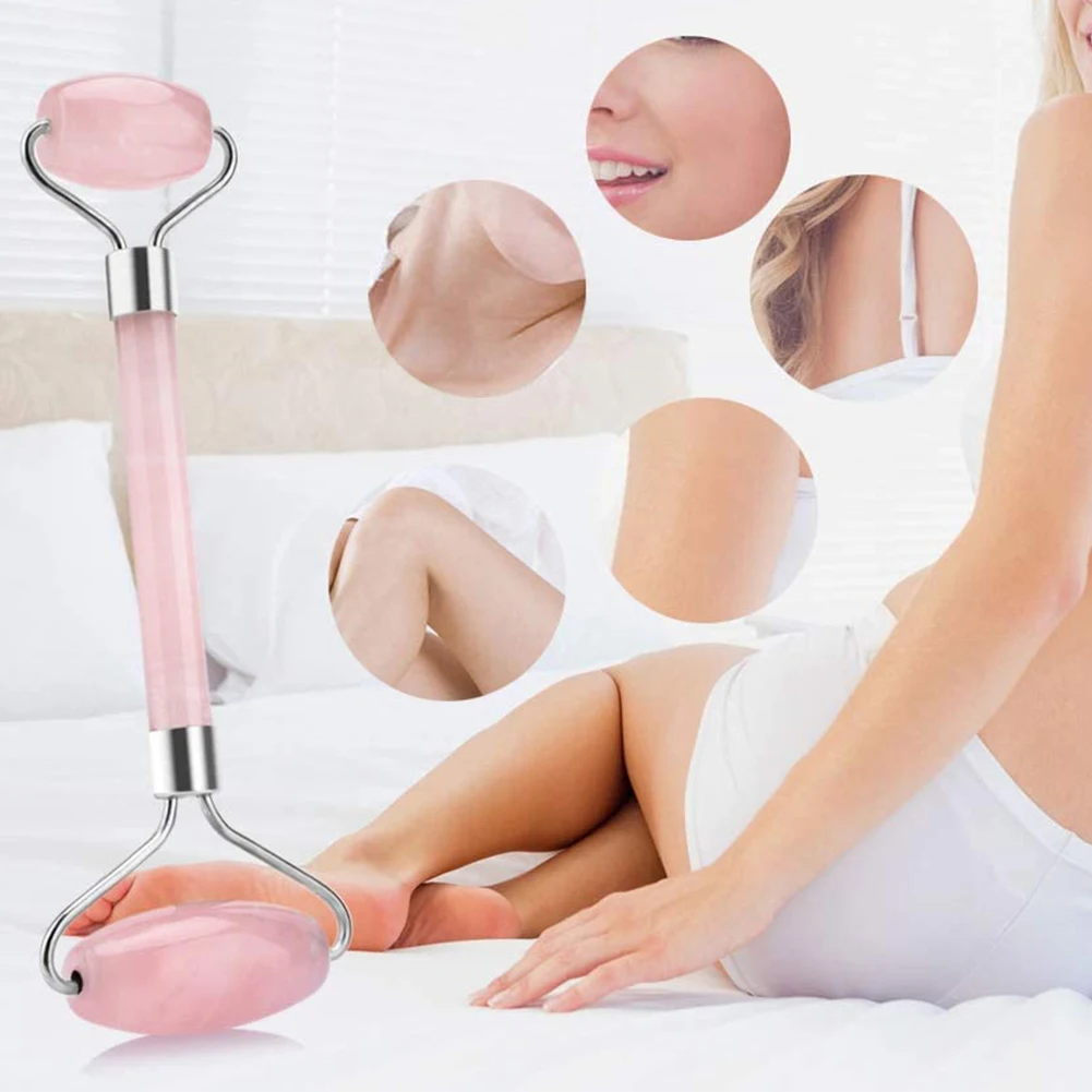 Роллер из розового кварца для массажа лица натуральный нефрит лифтинга и