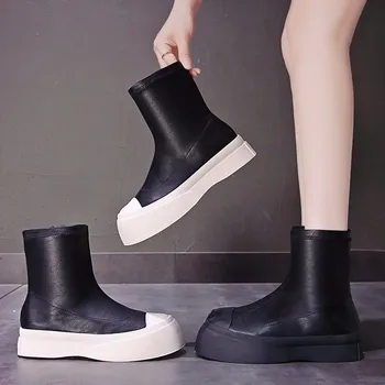 

COOTELILI Women Ankle Boots Warm Fashion Shoes For Woman Round Toe 4cm Heel Zip Shoes Black And White Basic Botas Mujer 35-40