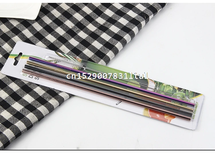 10sets Color Stainless Steel Straw Set Mirror Polished Sucker Beverages Curved Straw Drinks 4 Straw and 1 brush