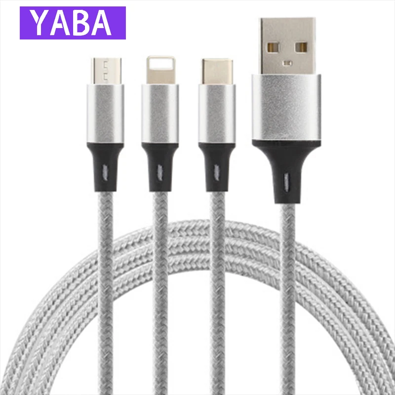 

YABA micro usb type c cable multi-function braided charging cable for ipone Android type-c universal three-in-one