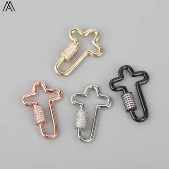

5pcs/Lot 18x27mm CZ Micro Paved Cross Shape Screw Clasps Circonia Lock Carabiner Clasps Bracelet Necklace Accessories FH-234AMH