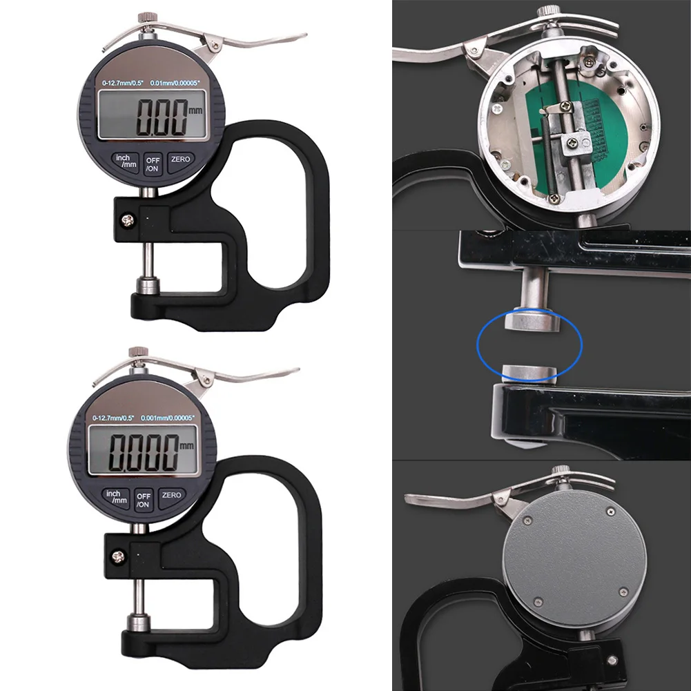 0-12.7mm Electronic Meter Handheld LCD Screen 0.01/0.001mm Thickness Gauge Leather Measuring Tool Portable Micrometer Film