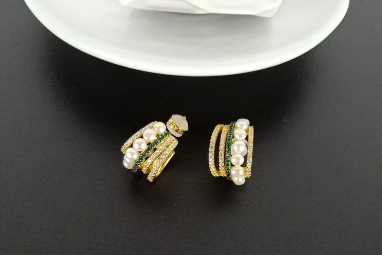 Five Hoop Circle Ear Bone Clip with Pearl No Pierced Cuff Earring 925 sterling silveer monaco earrings hoop cuff ear bijoux