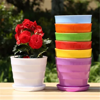

Horticulture Resin Plastic Succulent Flower Pot Color High-Gloss Horizontal Grain Thread Small Flower Pot Send Tray