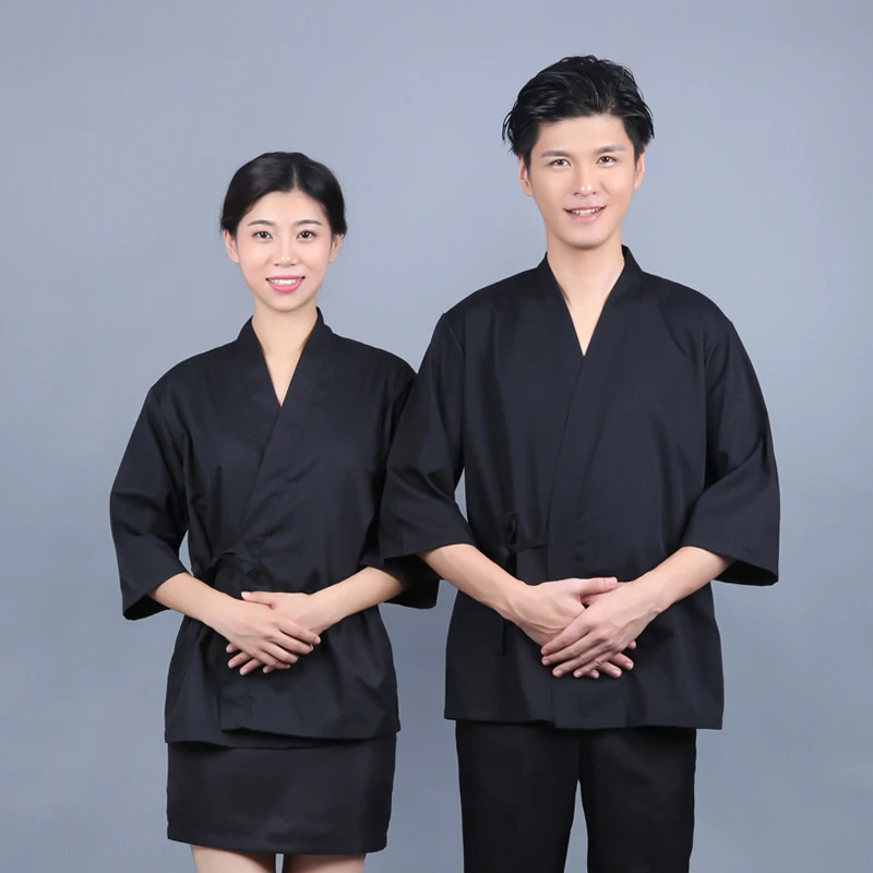 Black 1 tops Японский Корейский приготовления пищи кимоно для обслуживания унисекс куртка кухня Традиционные суши Ресторан рабочая одежда официант кухня - Цвет: Black 1 tops
