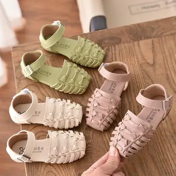 

New Weave Solid Girl's Sandals Closed Toe Sandals for Princess Baby Flat Girls Sandals Summer Kids Dance Shoes