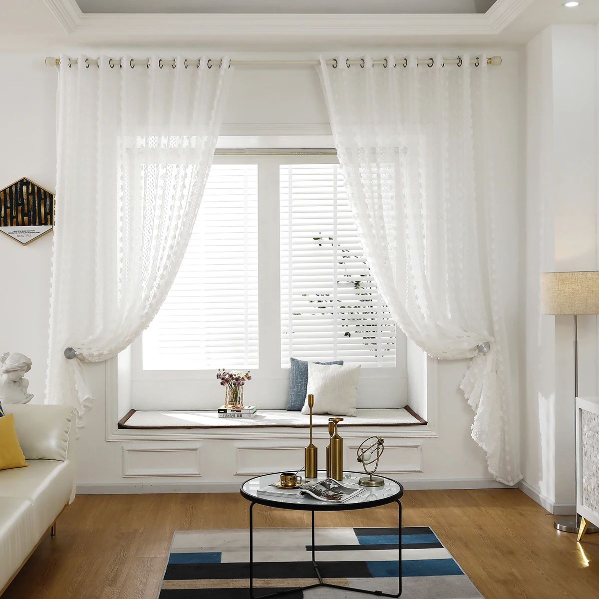 

Pastoral Window Screening Eyelet Curtains Gauze Tulle Modern Solid Color White Sheer Voile For Bedroom Kitchen Living Decor D30