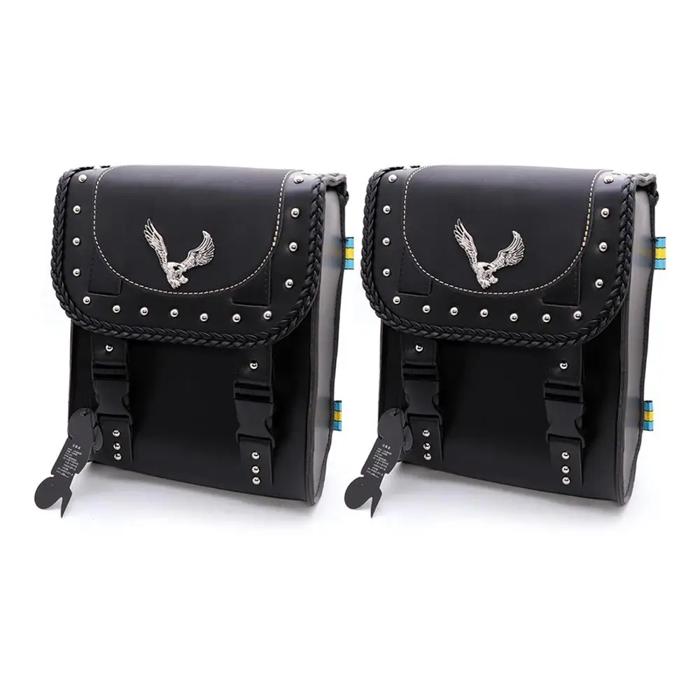 Motorcycle Saddlebag Black Faux Leather Saddle Tool Side Bags For Honda Suzuki Halry Cafe Racer Custom |