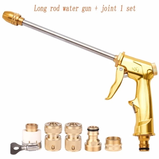 Высокое давление мощная шайба пена медный водяной пистолет длинный наконечник разбрызгиватель для очистки садовый инструмент водный цветок набор для полива струей - Цвет: Water gun connector