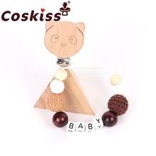 Coskiss Custom Name Baby Stroller Pendant Beech Panda Pendant Baby Teether Anti-Drop Chain Bracelet Toy Three-Piece Toy Gift