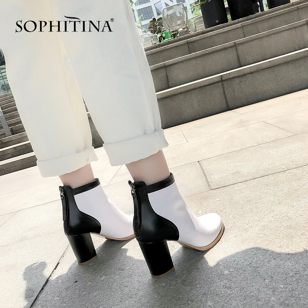 SOPHITINA/удобные ботинки с круглым носком; Высококачественная обувь из натуральной кожи на квадратном каблуке; модная разноцветная обувь; женские ботинки; MO314