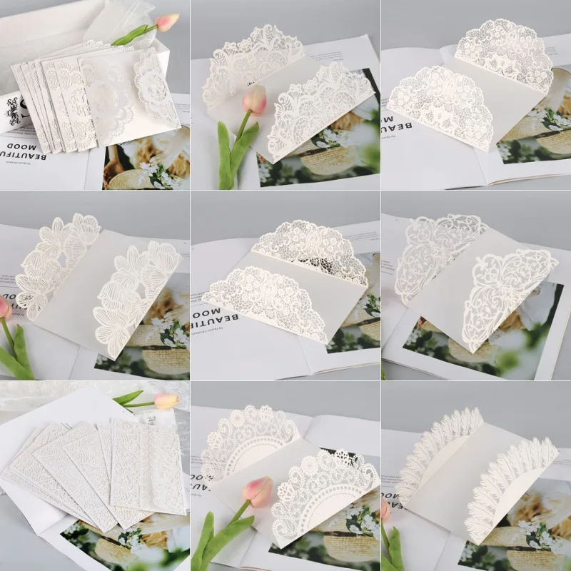  10Pcs Elegant Wedding Invitation Cards Envelopes Seals Covers Wedding Decoration - 4.00037E+12