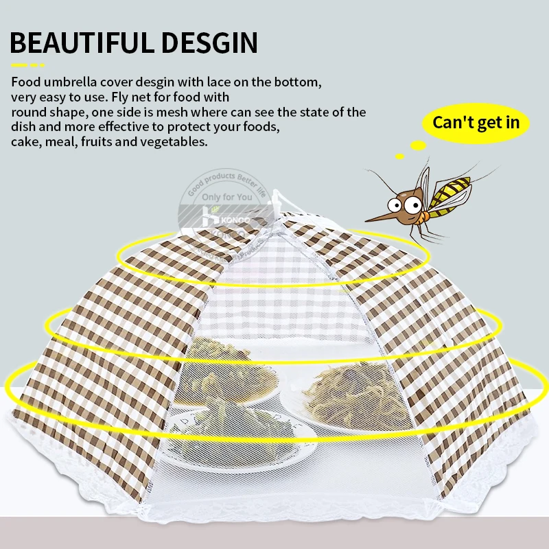 Konco Food Umbrella Cover Lace Mesh Screen Collapsible Anti Fly Mosquito Picnic Foods Covers food cover Kitchen Accessories Kitchen Tool