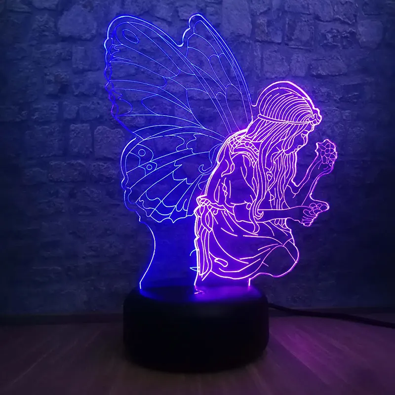 NEW Butterfly Fairy Girl Wing Night Light 3D Illusion Table Lamp Baby Sleeping Desk Lamp Decor for Child Kids Birthday Gifts