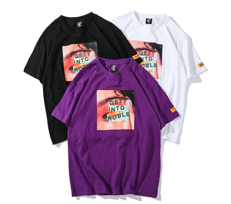 T Shirt Mens Hip Hop Printed Tshirt Streetwear Summer Cotton Harajuku T-Shirts Short Sleeve Tops Tees Street Wear White