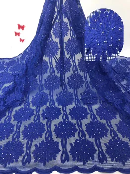 

8 colors High quality laser cut flowers appliqued African party lace fabric with lots of stones for dress FZZ404