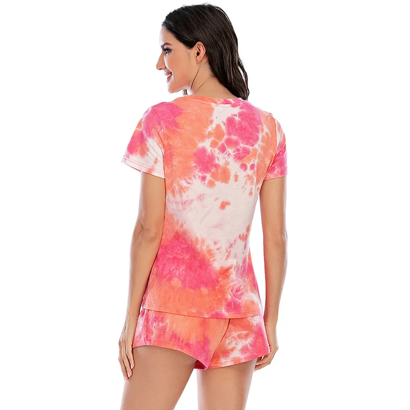 Женская пижама Пижамный костюм с принтом в стиле Tie dye летняя спортивная футболка