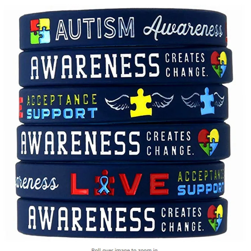 Autism Awareness Bracelets, 6-pack - Silicone Wristbands in Adult Unisex Size (2)_