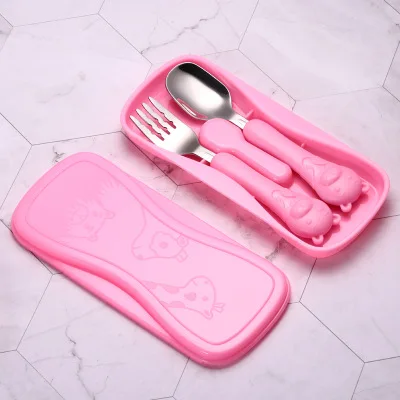 bear pink 2 шт./компл. Нержавеющая сталь, столовая ложка, вилка, палочки дозирующая детская ложка для путешествия кемпинга Ourdoor столовые приборы Инструменты Портативный Нержавеющая сталь посуда 5 цветов - Цвет: bear pink