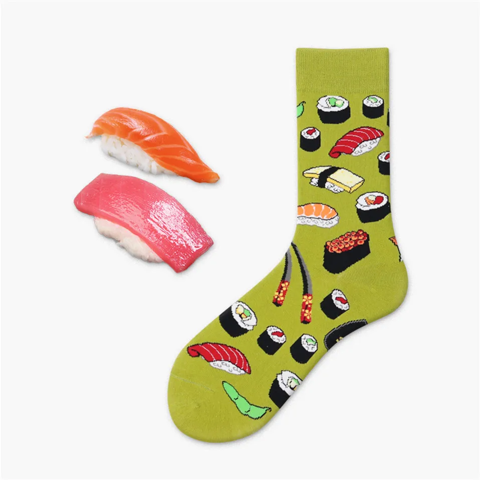 Авокадо омлет бургер суши яблоко завод фрукты еда носки короткие носки хлопковые с забавным женские зимние мужские унисекс счастливые носки женские - Цвет: Sushi