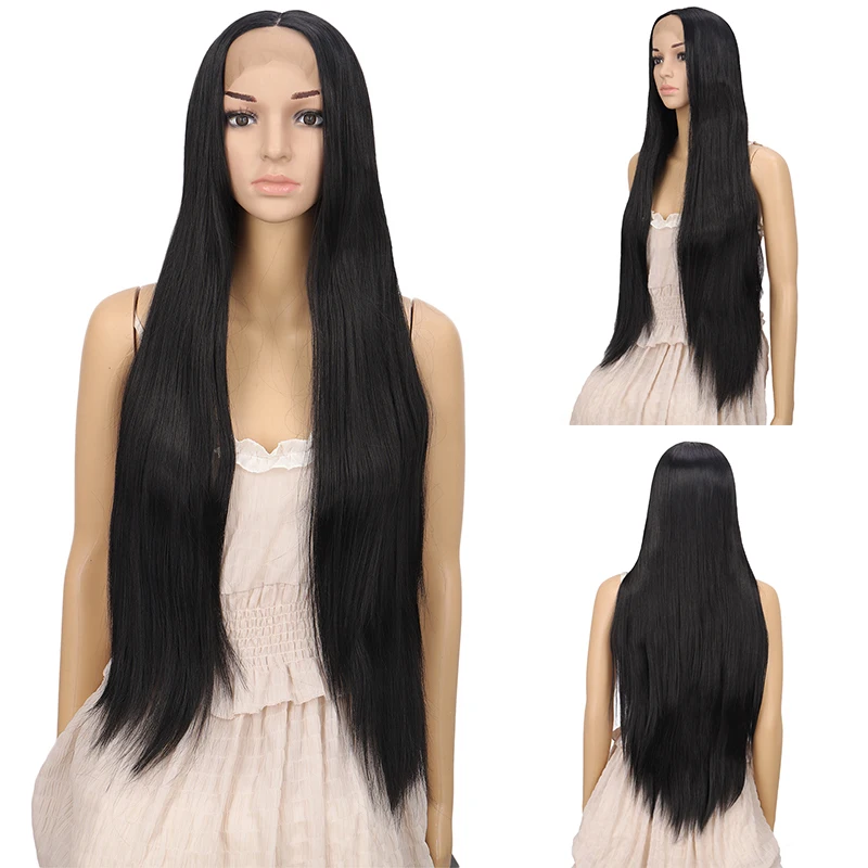 

DIANQI black female long straight synthetic hair lace frontal 34 Inch lace front wig cosplay synthetic lace front wig