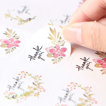 

120pcs Vintage Flower Thank You Ellipse Sealing Label Adhesive Kraft Seal Sticker for Baking Gift Stickers DIY Decoration